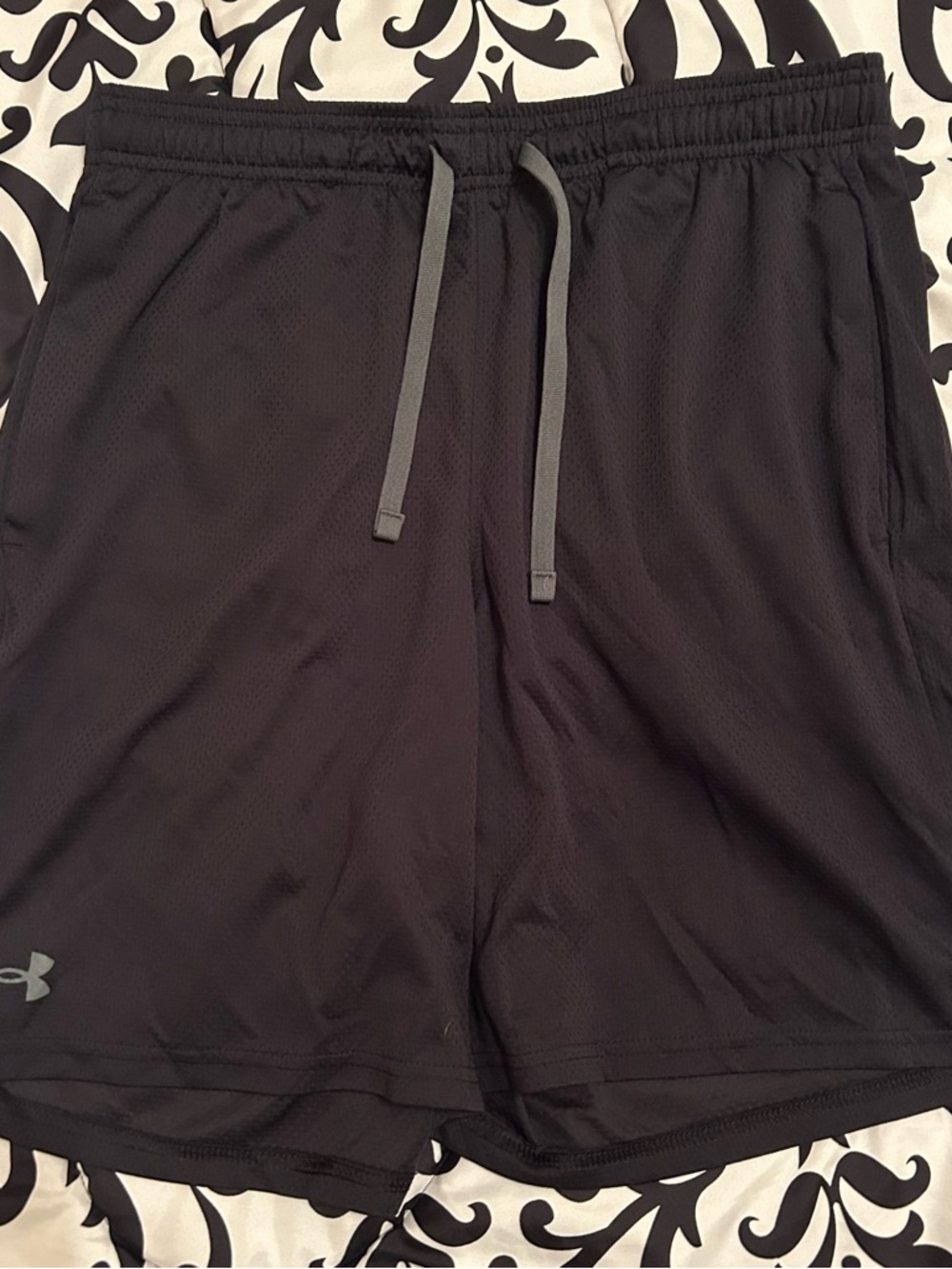 Men’s Under Armour Men's Black Athletic Mesh Shorts with Gray Drawcord